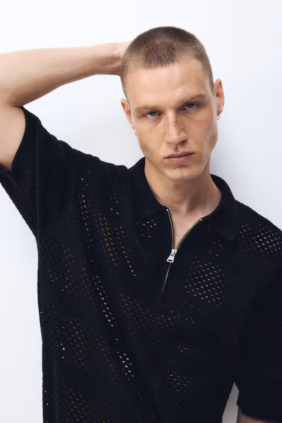 Поло из трикотажа с открытым петлевым рельефом relaxed fit