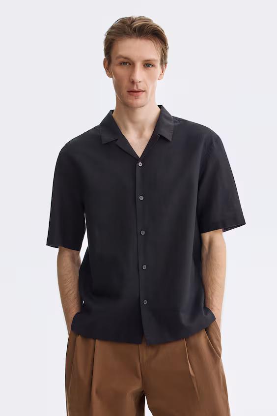 Рубашка курортного стиля loose fit из смесового льна