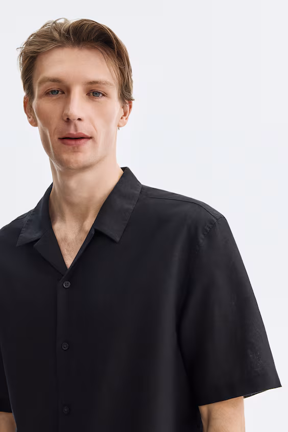 Рубашка курортного стиля loose fit из смесового льна