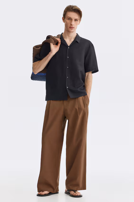 Рубашка курортного стиля loose fit из смесового льна
