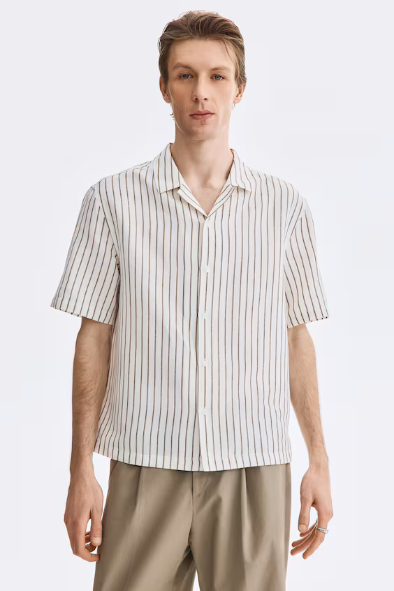 Рубашка курортного стиля loose fit из смесового льна