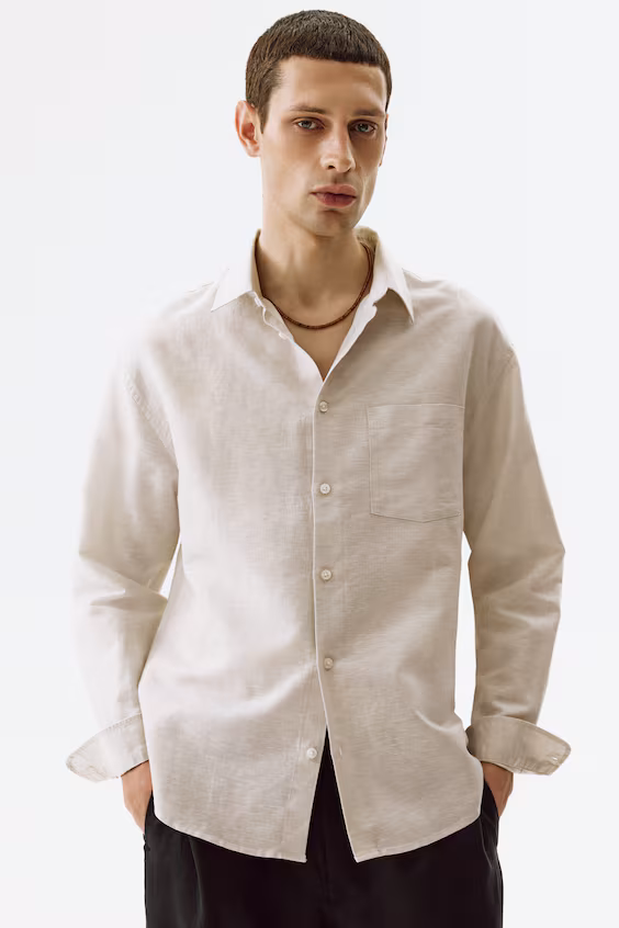 Рубашка в рубчик смешанного льна relaxed fit