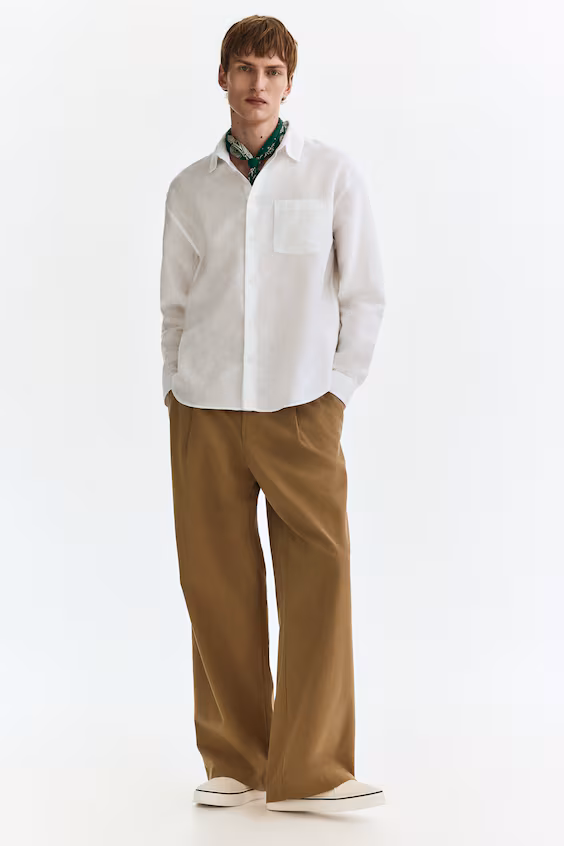 Рубашка в рубчик смешанного льна relaxed fit