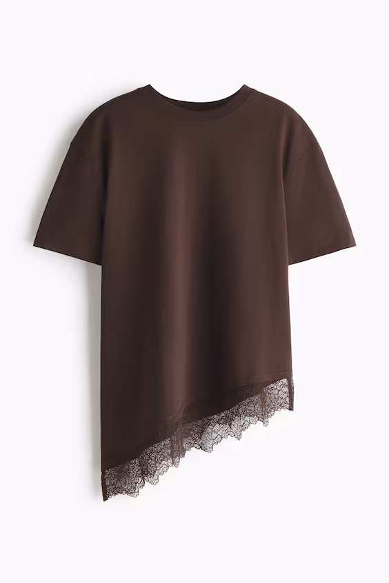 Асимметричная футболка с кружевом h&m