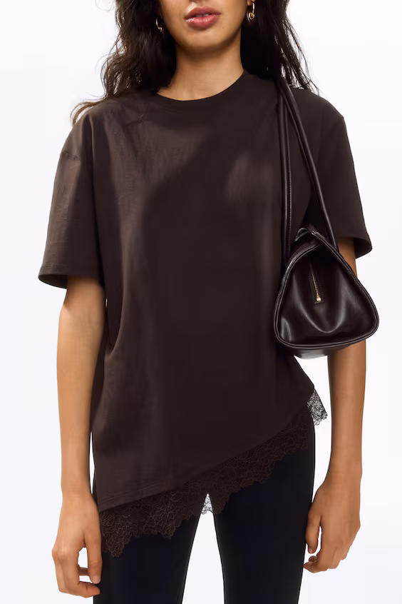 Асимметричная футболка с кружевом h&m