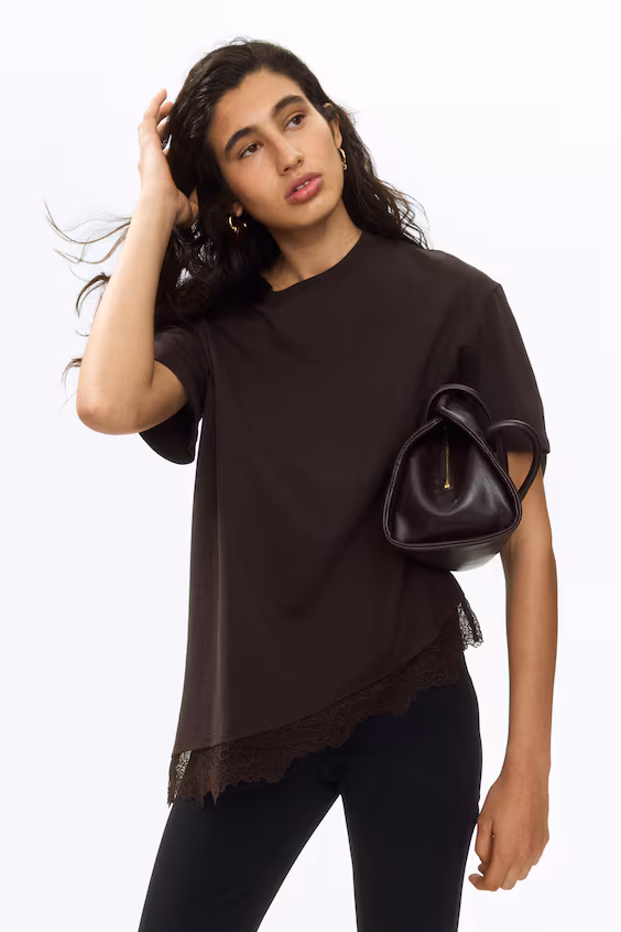 Асимметричная футболка с кружевом h&m