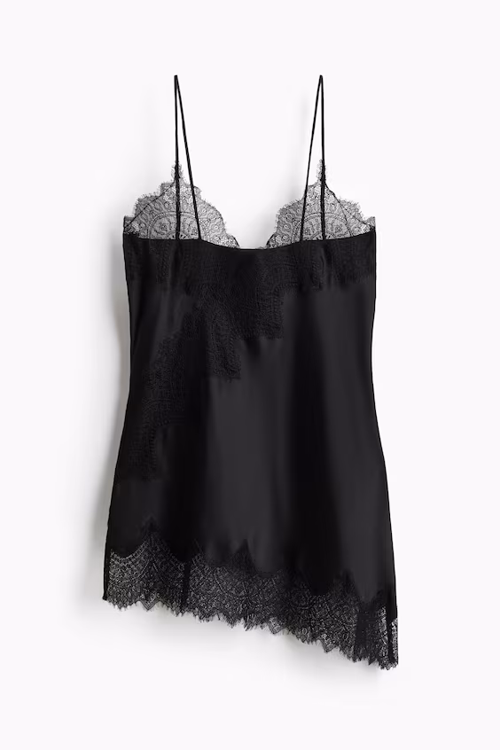 Топ на бретелях из сатина с кружевом h&m