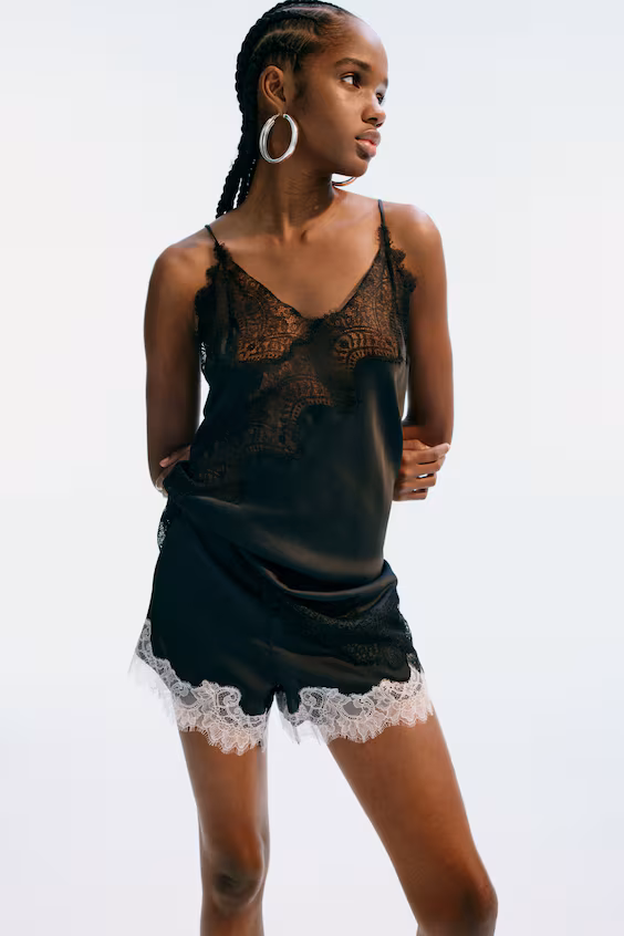 Топ на бретелях из сатина с кружевом h&m