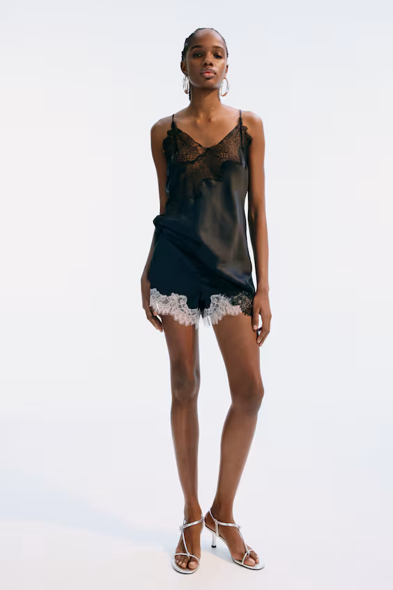 Топ на бретелях из сатина с кружевом h&m