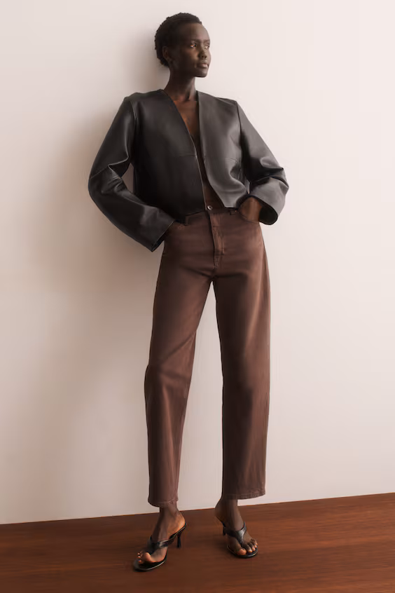 Джинсы mom slim fit с высокой посадкой и укороченным низом