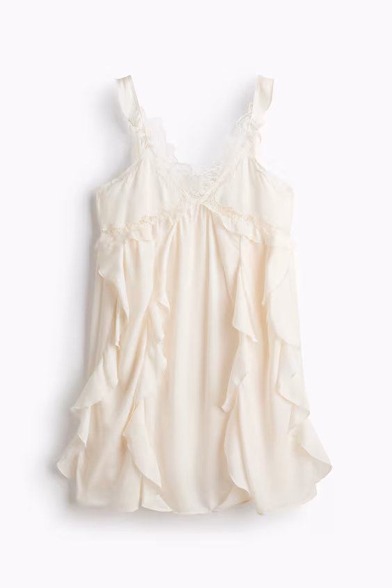 Платье с оборками и кружевными краями h&m