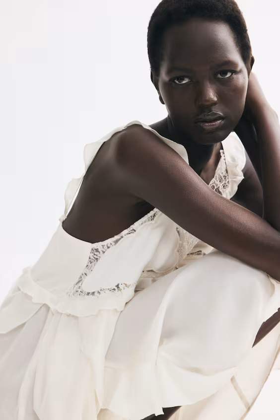 Платье с оборками и кружевными краями h&m