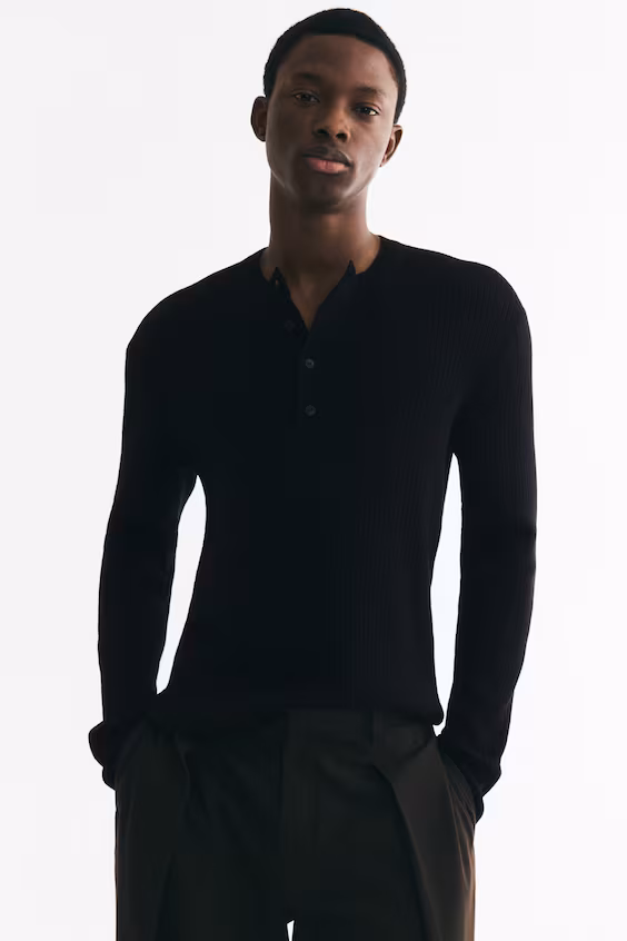Вязаный свитер в рубчик с пуговицами slim fit