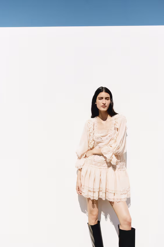 Платье с оборками и кружевом h&m