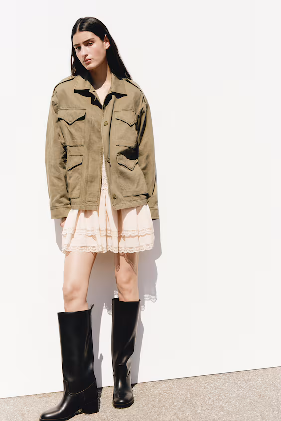 Платье с оборками и кружевом h&m
