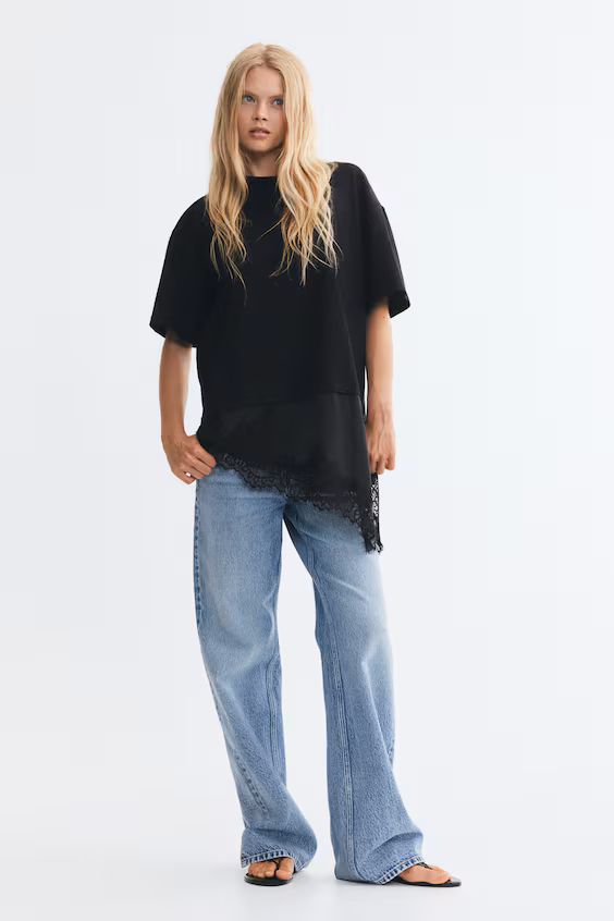 Асимметричная футболка с кружевом h&m