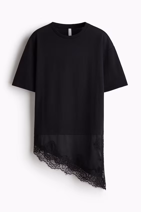 Асимметричная футболка с кружевом h&m