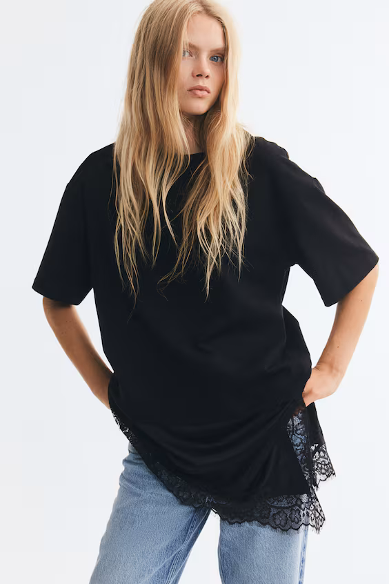 Асимметричная футболка с кружевом h&m