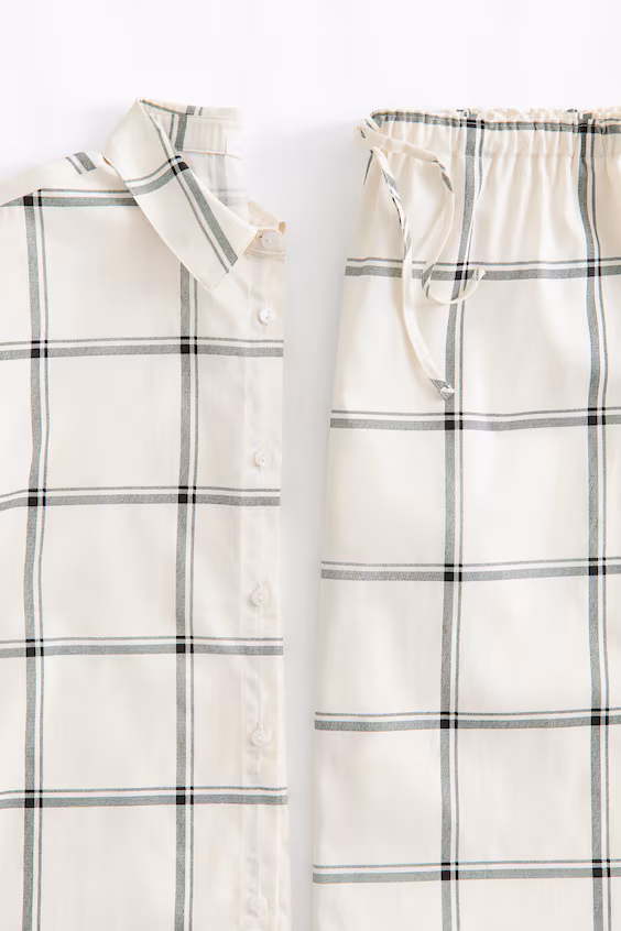 Пижама в клетку из сатинированного хлопка h&m