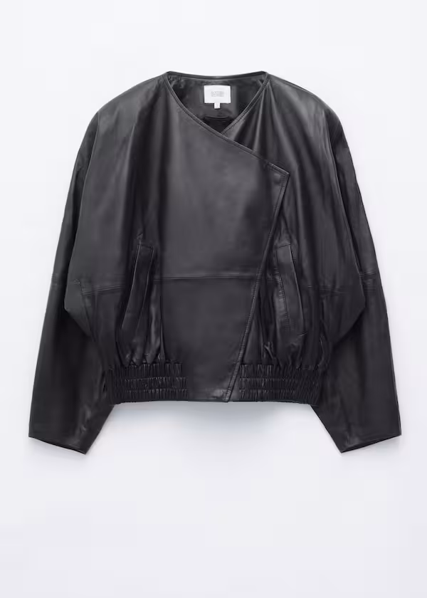 Бомбер из кожи с рукавами-летучая мышь h&m