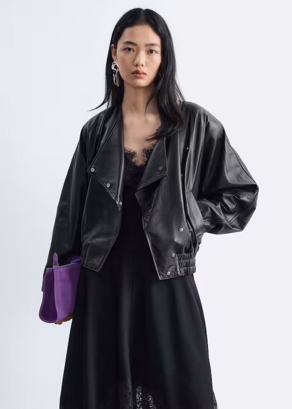 Бомбер из кожи с рукавами-летучая мышь h&m