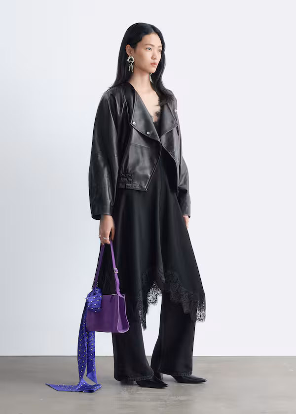 Бомбер из кожи с рукавами-летучая мышь h&m