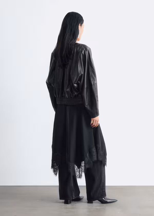 Бомбер из кожи с рукавами-летучая мышь h&m