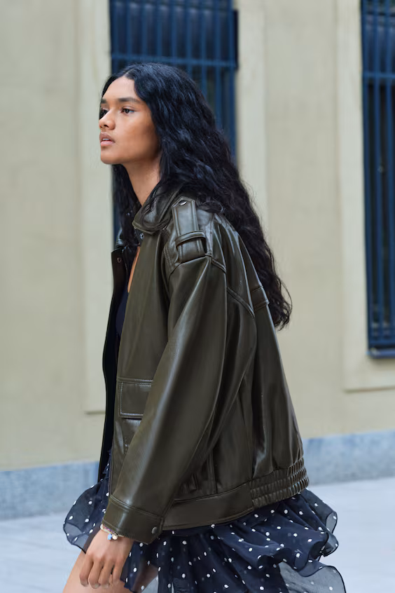 Кожаная байкерская куртка h&m