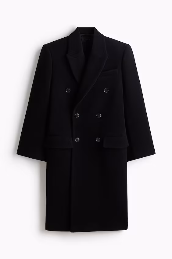 Длинное приталенное пальто из шерсти h&m