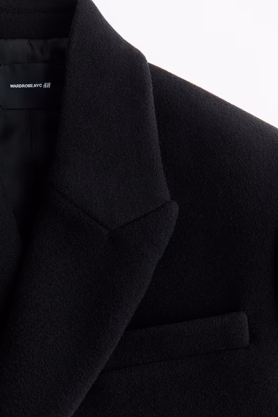 Длинное приталенное пальто из шерсти h&m