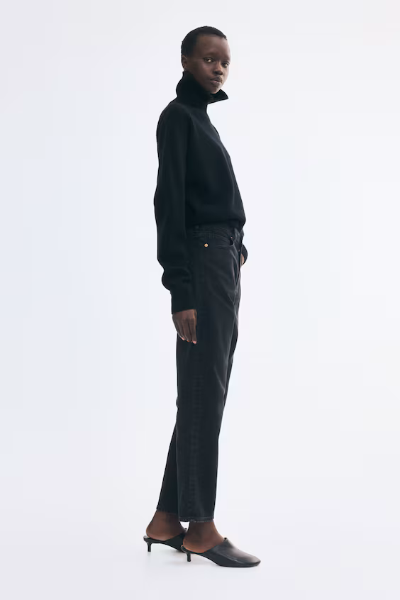 Джинсы mom slim fit с высокой посадкой укороченные