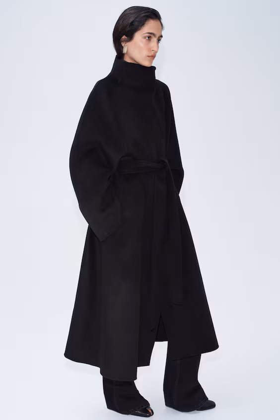Длинное свободное пальто из шерсти h&m