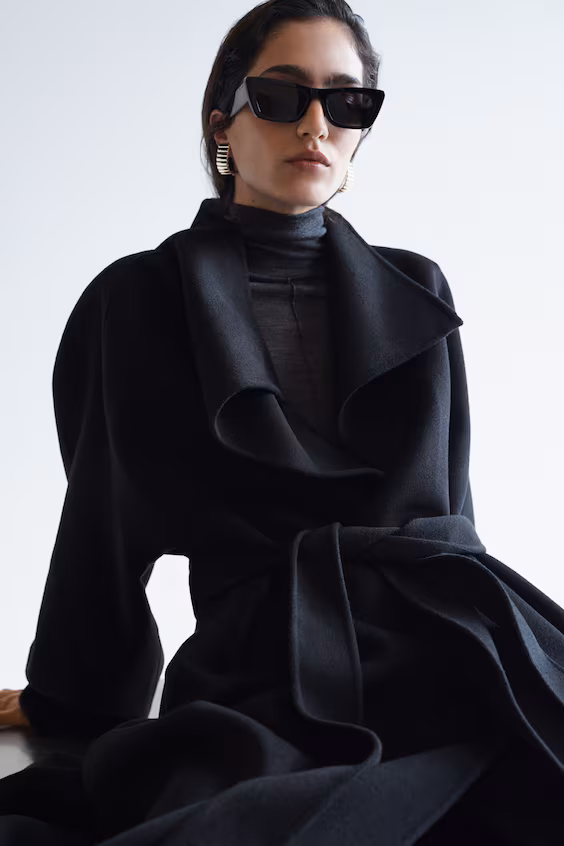 Длинное свободное пальто из шерсти h&m
