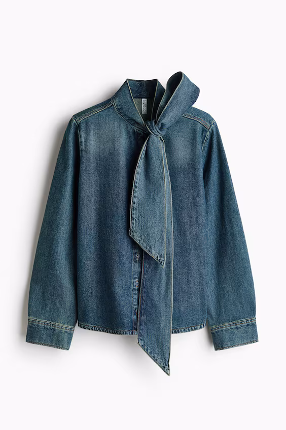 Джинсовая блузка с воротником-платком h&m