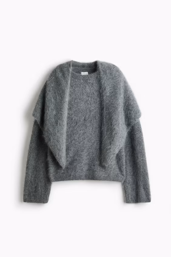 Свитер из кардочесанной шерсти с шарфом h&m