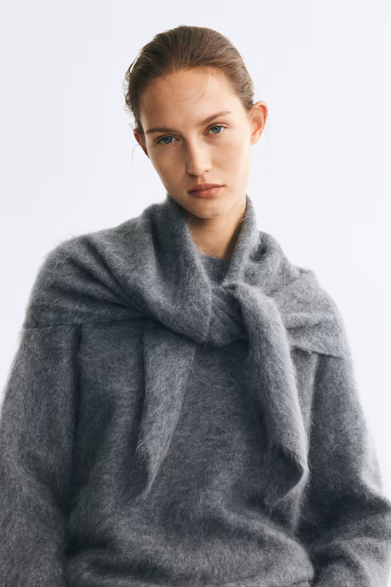 Свитер из кардочесанной шерсти с шарфом h&m