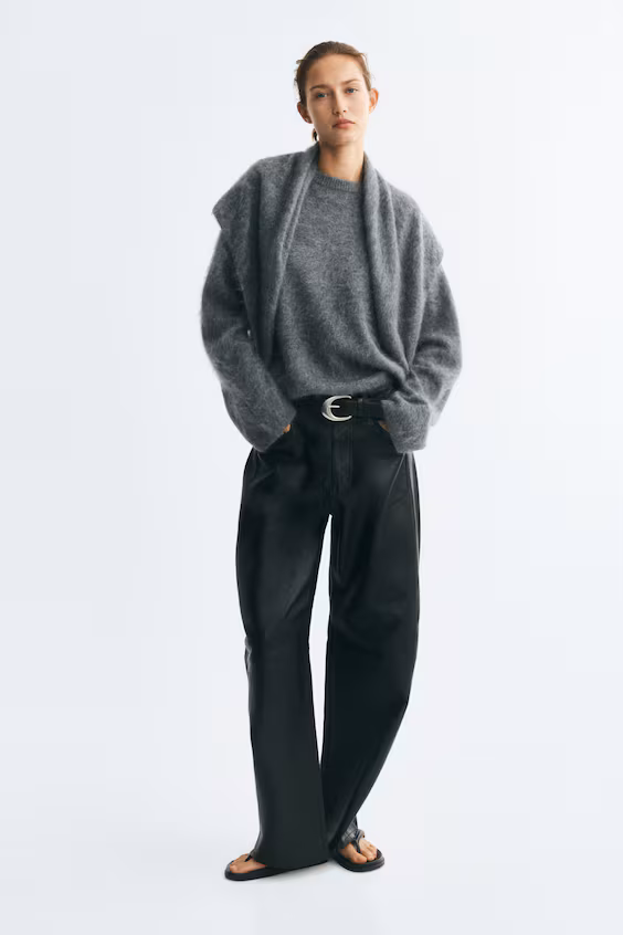 Свитер из кардочесанной шерсти с шарфом h&m