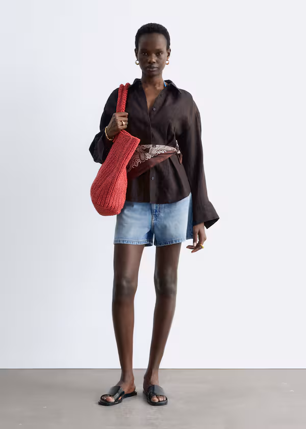 Рубашка из льна с плиссированной талией h&m