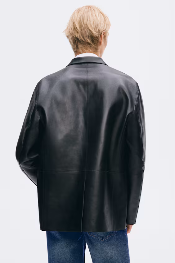 Пальто с простым застёгиванием из кожи regular fit