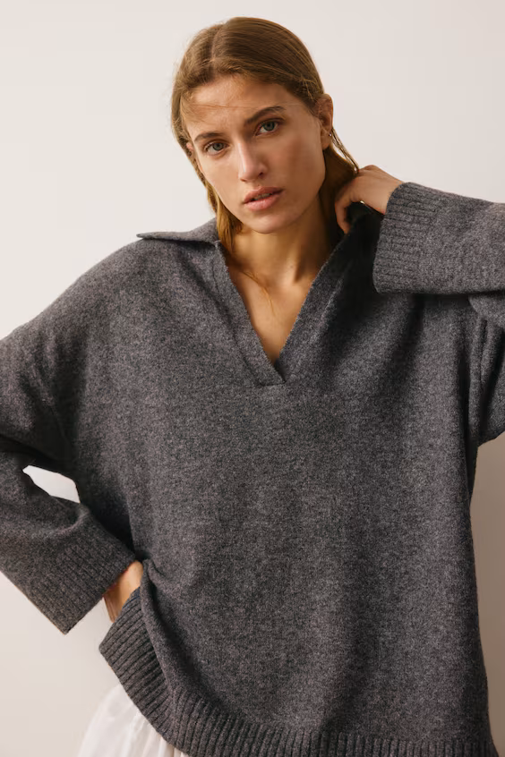 Свитер из тонкой ткани с воротником h&m