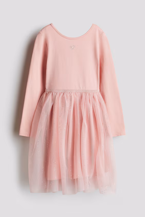 Платье из хлопкового джерси с фатиновой юбкой