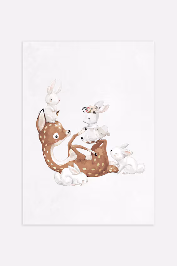 Постер deer and bunnies