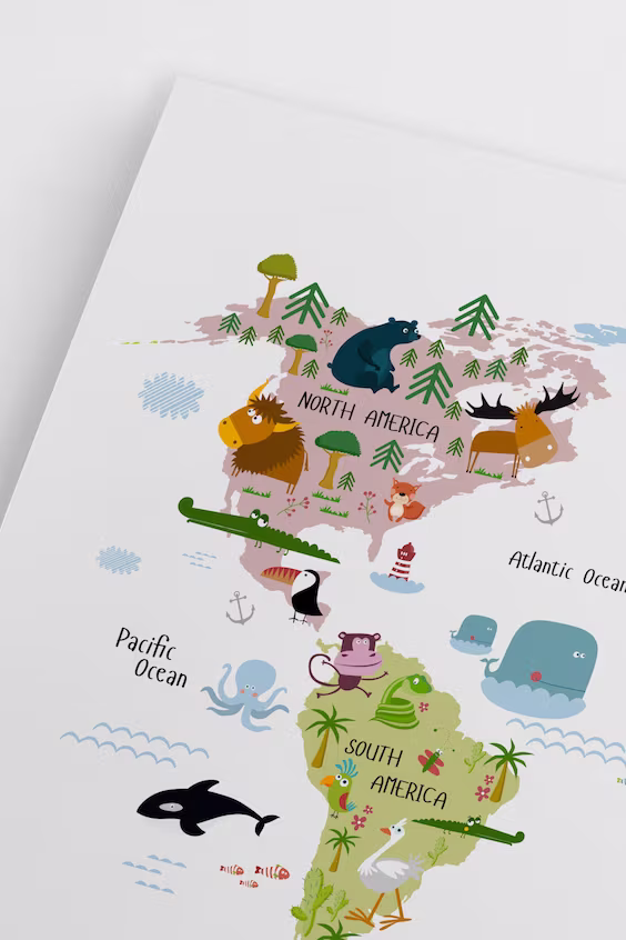 Постер с картой животного мира