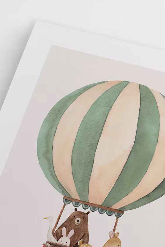 Плакат зеленое путешествие на воздушном шаре