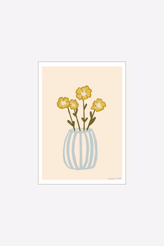 Картина желтые цветы в голубой вазе от engberg studio