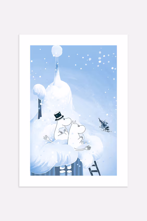 Постер moomin playing on snowy roof