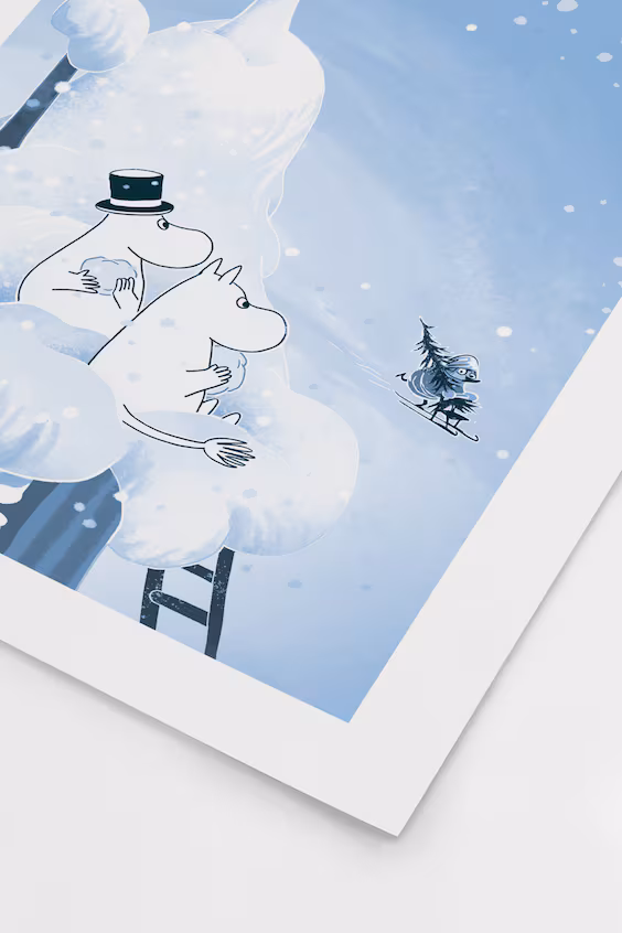 Постер moomin playing on snowy roof