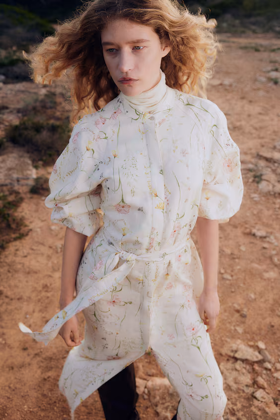 Платье из смесового льна с завязкой