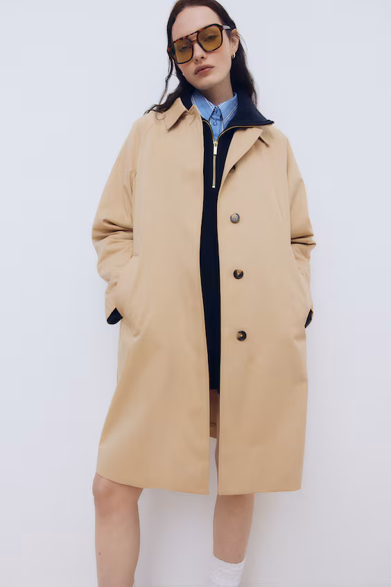 Короткое хаки-пальто из хлопкового саржевого полотна