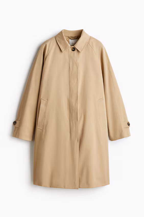 Короткое хаки-пальто из хлопкового саржевого полотна